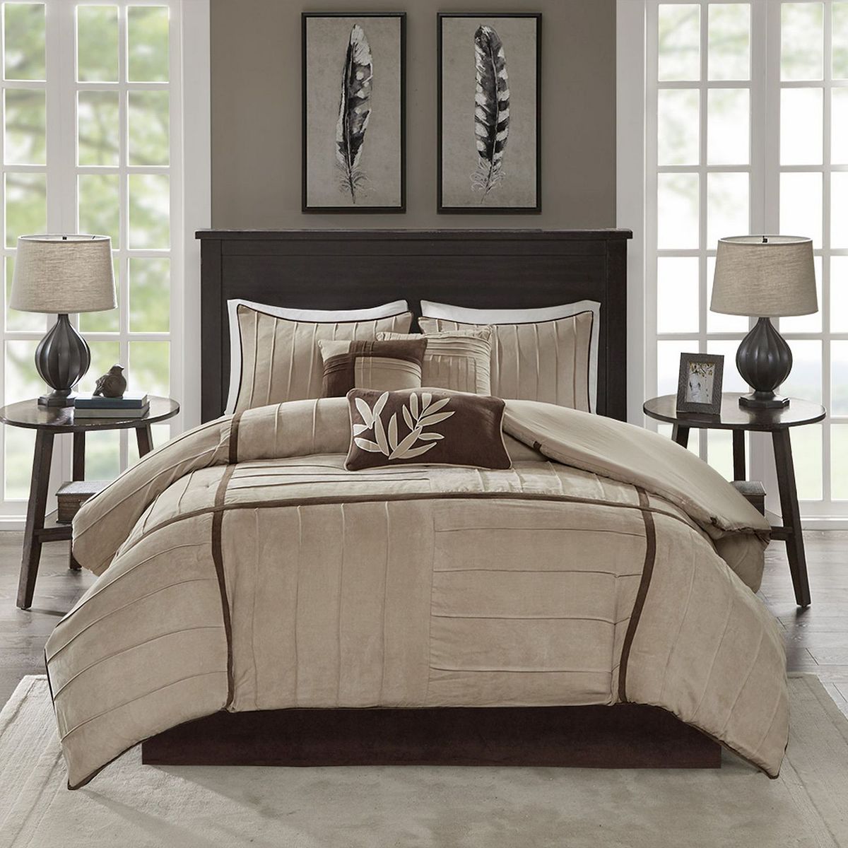 Kohl's- Madison Park Dune 7-pc. Faux Suede Comforter Set with Throw Pillows - Beige, CAL KING
