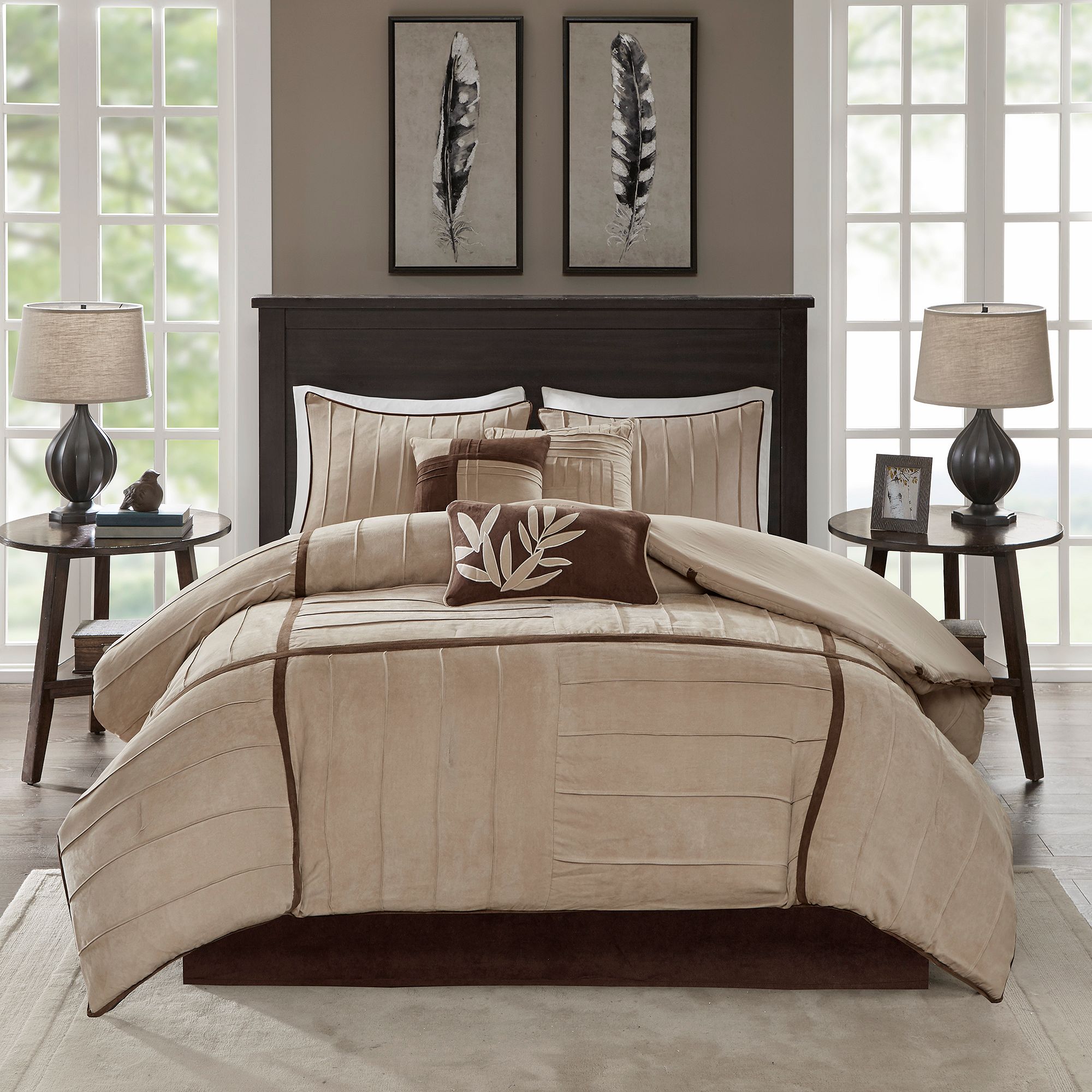 Madison Park Dune 7-pc. Faux Suede Comforter Set with Throw Pillows, Beige