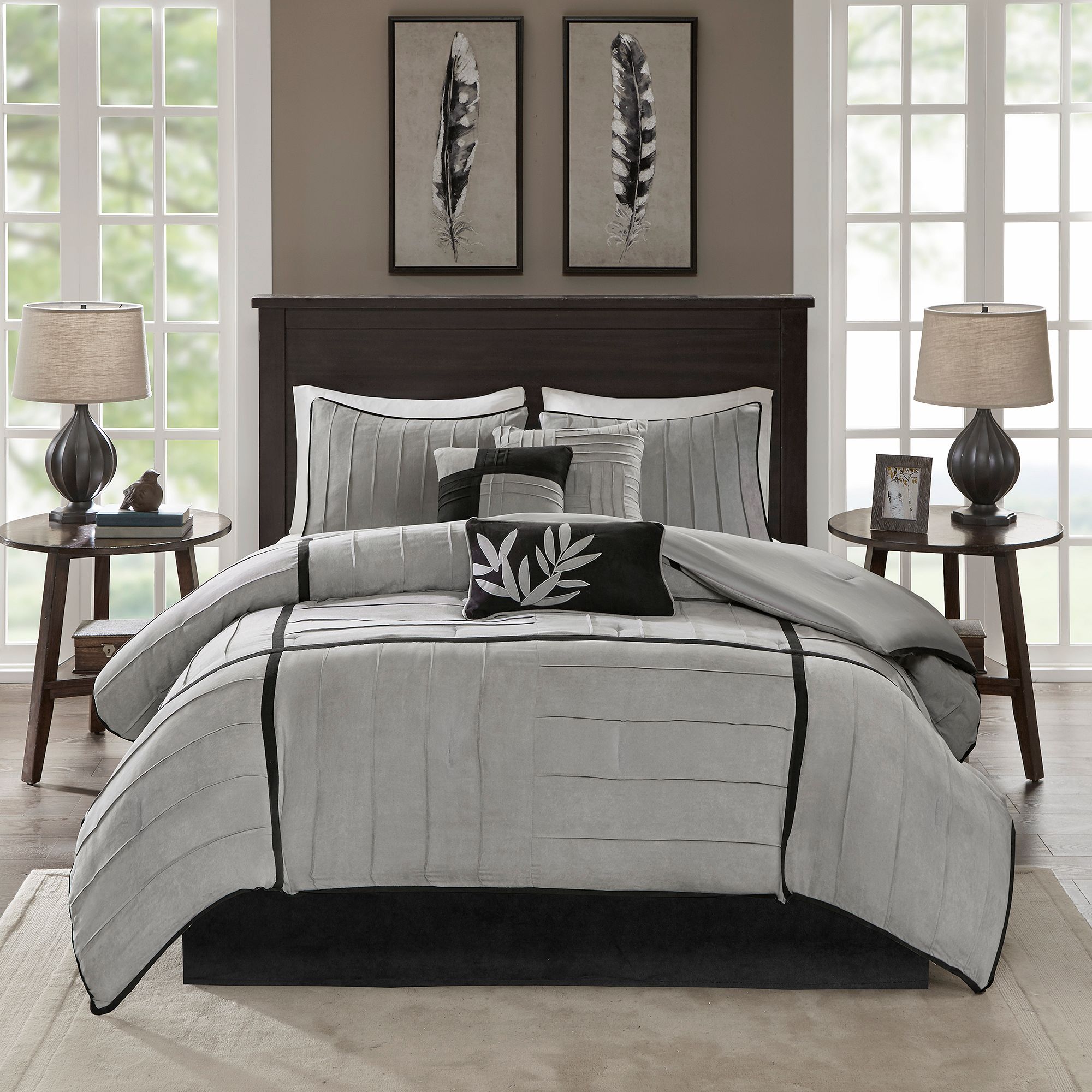 Madison Park Dune 7-pc. Faux Suede Comforter Set with Throw Pillows, Gray