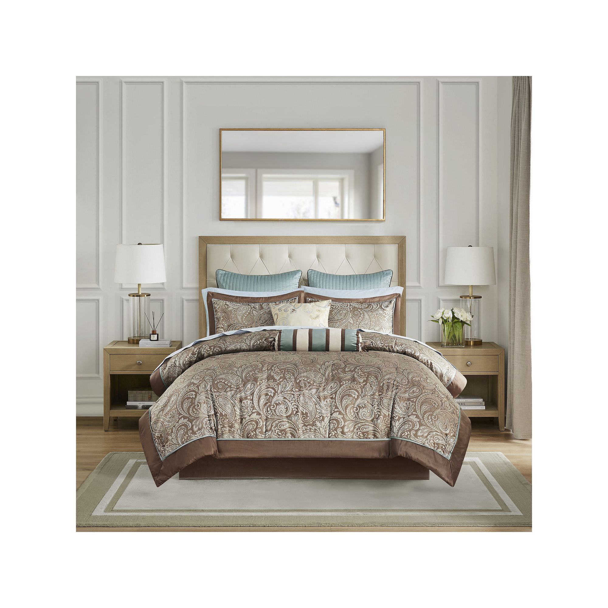 Madison Park Whitman 12-Piece Paisley Comforter Set with Cotton Bed Sheet S