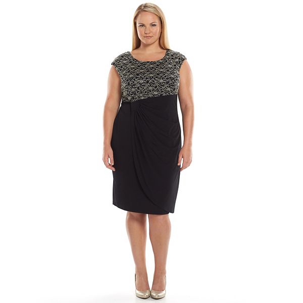 Plus Size Connected Apparel Pleated Lace Faux-Wrap Dress