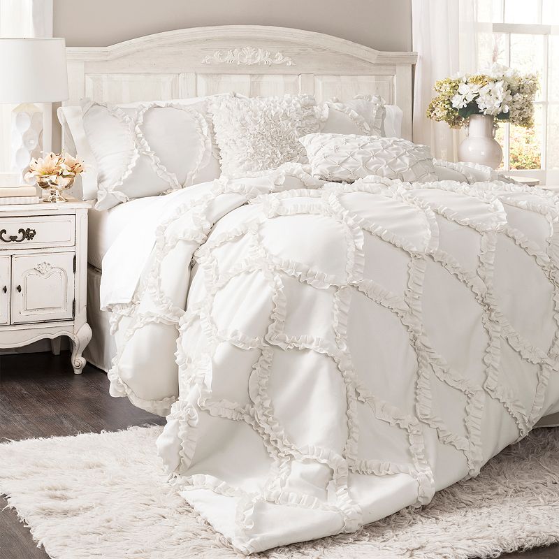 Lush Decor Avon Comforter Set, White, Queen