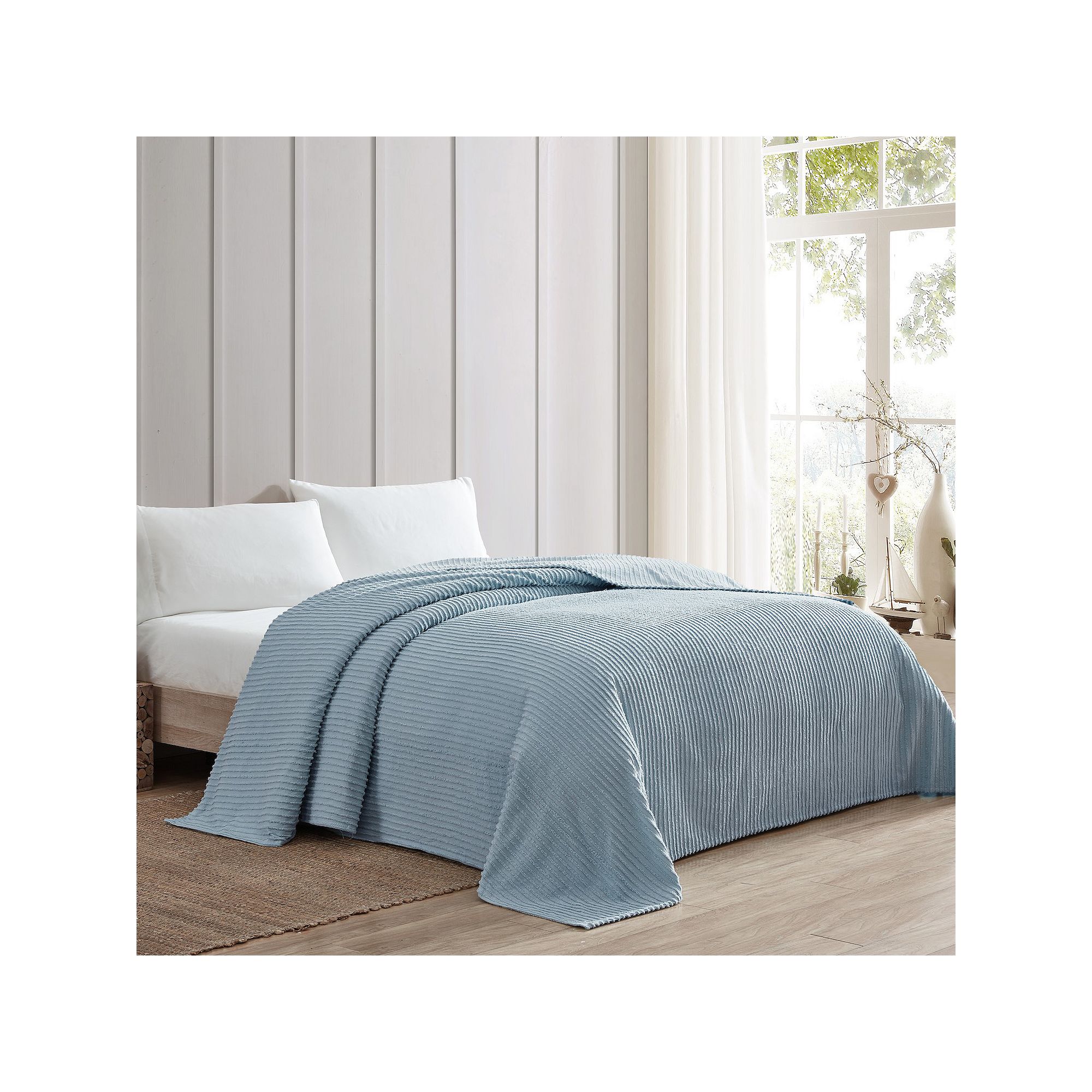 Beatrice Home Fashions Channel Chenille Bedspread or Sham, Blue