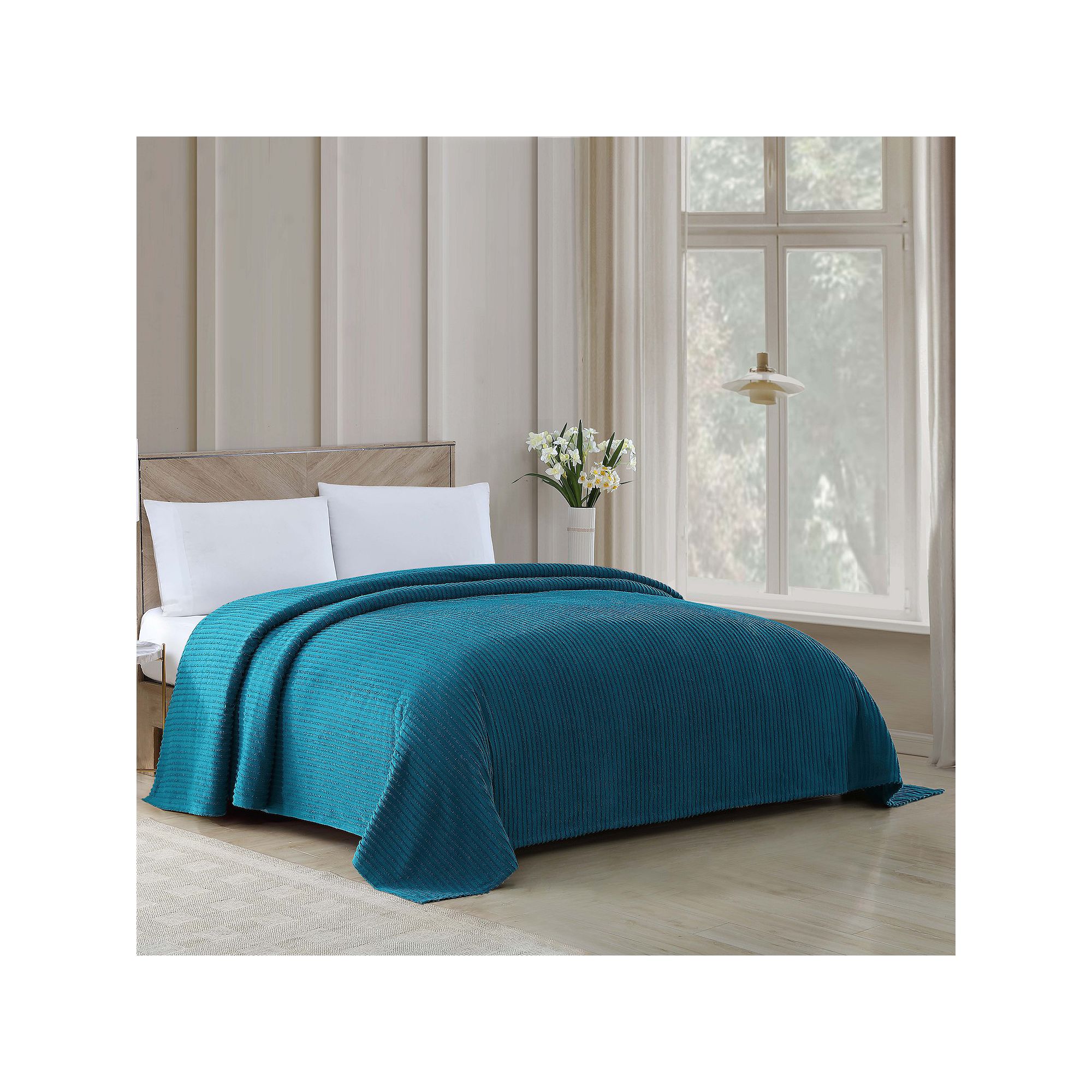 Beatrice Home Fashions Channel Chenille Bedspread or Sham, Peacock