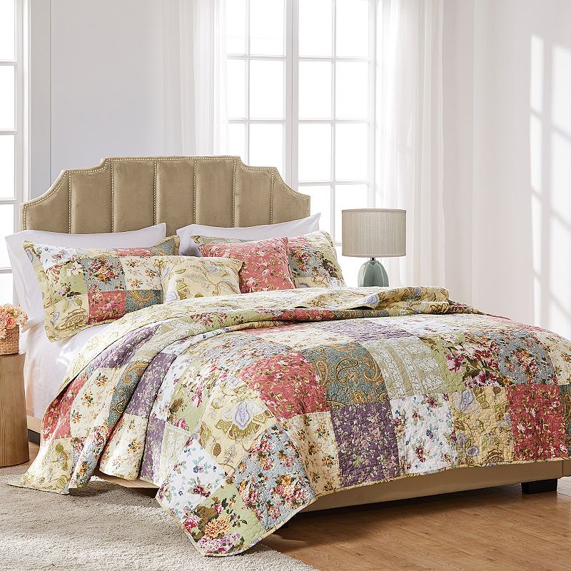 Greenland Home Fashions Blooming Prairie Quilt Set with Shams, Red, Full/Qu