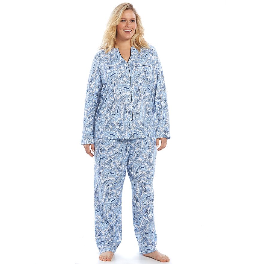 Pajamas: Print Knit Pajama Set Ladies Paisley Blue NWT Plus Size 1X | eBay