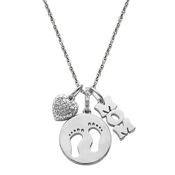 Classic Treasures 1/6 Carat T.W. Diamond "Mom," Footprints & Heart Pendant Necklace