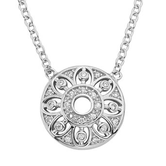 1/8 Carat T. W. Diamond Sterling Silver Flower Disc Necklace