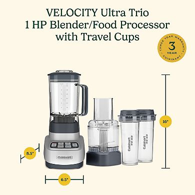 Cuisinart VELOCITY Ultra Trio 1 HP Blender Food Processor with Travel Cups