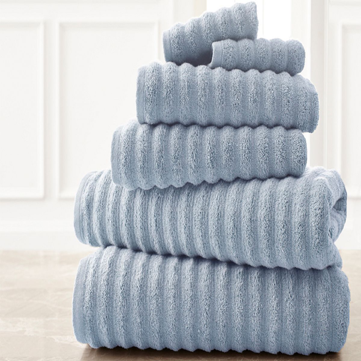 Spring Bloom 6-pc. Wavy Luxury Spa Collection Cotton Bath Towel Set - Spa Blue