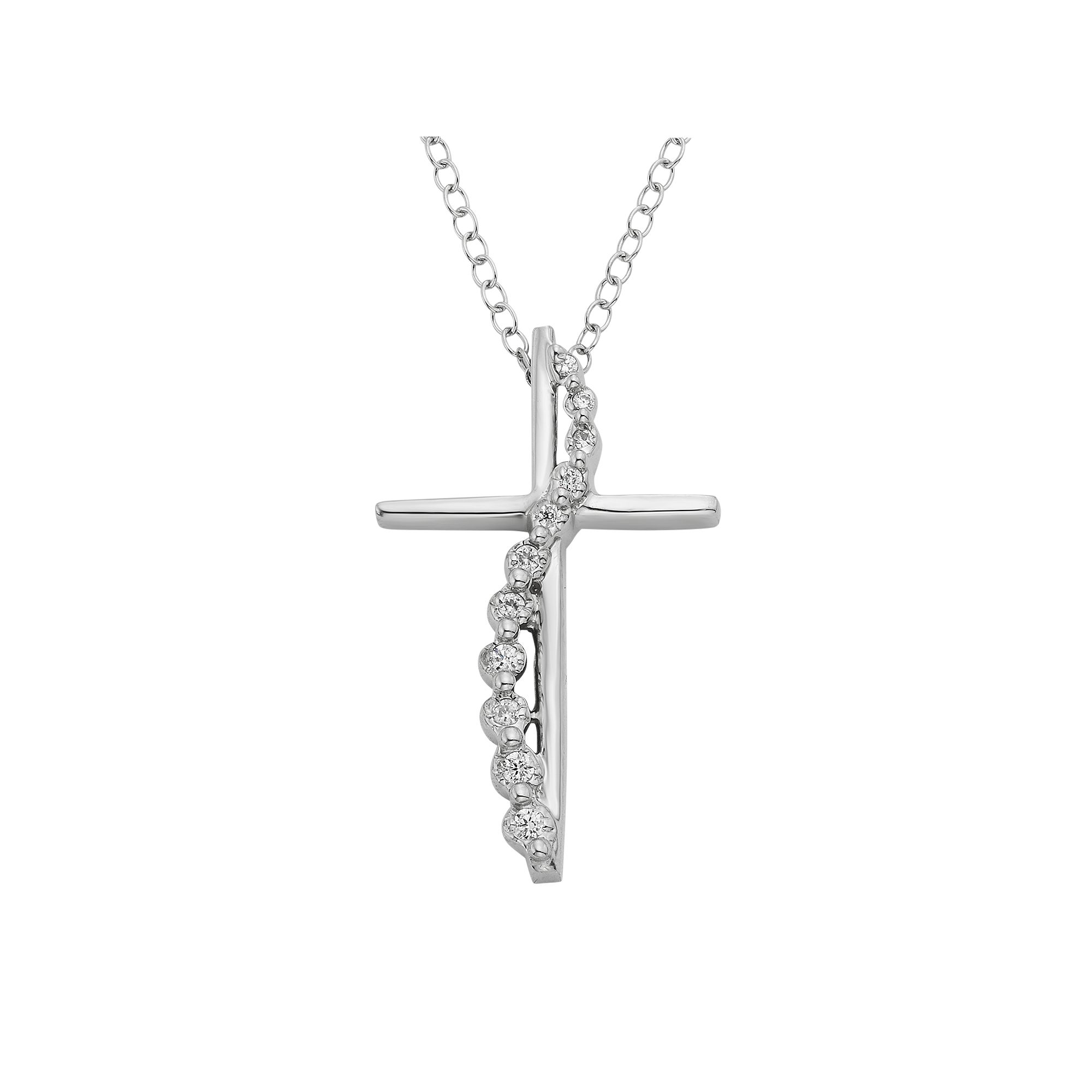 1/10 Carat T.W. Diamond 14k White Gold Cross Pendant Necklace, Womens, Si