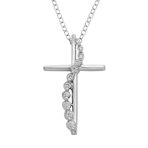 1/10 Carat T.W. Diamond 14k White Gold Cross Pendant Necklace