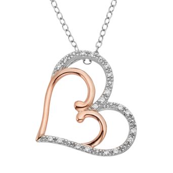 1/10 Carat T.W. Diamond Two Tone 14k Gold Double Heart Pendant Necklace