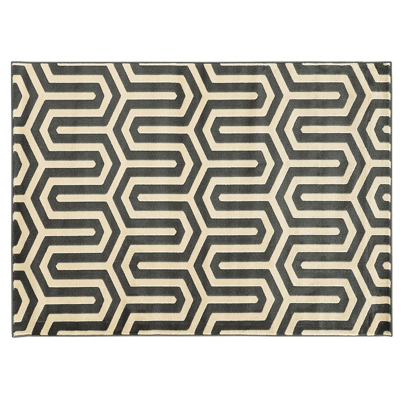 Linon Roma Tangent Geometric Rug, Grey, 5X7 Ft