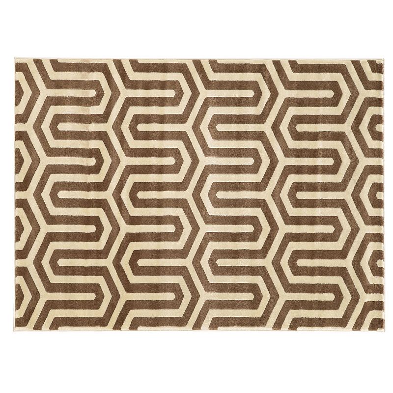 Linon Roma Tangent Geometric Rug, White, 5X7 Ft