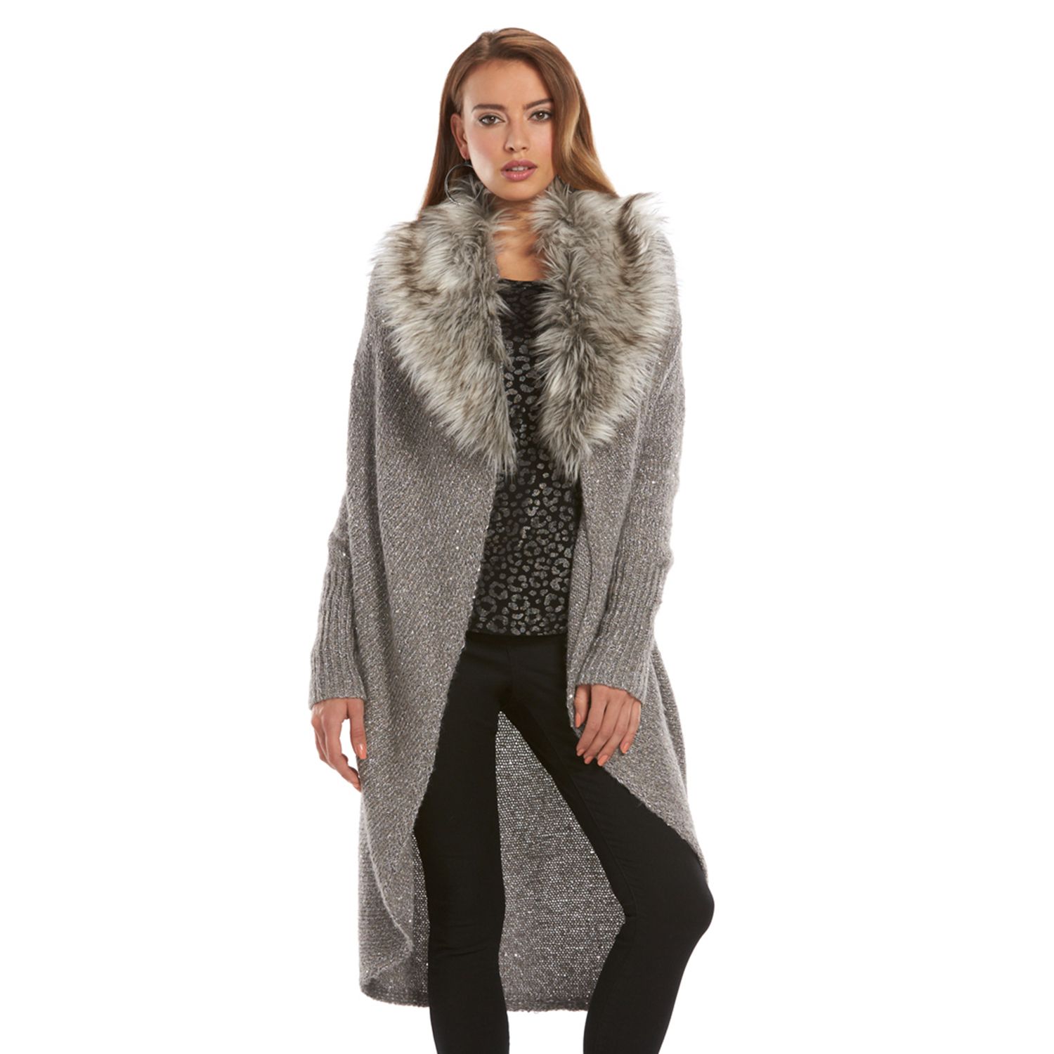 long cardigan with fur collar