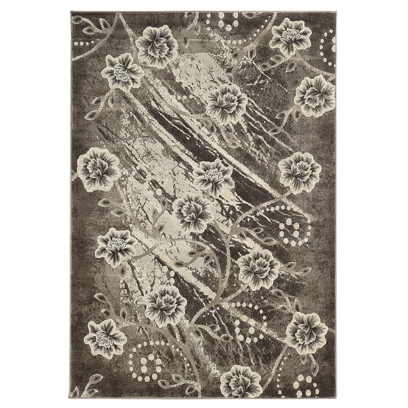 Linon Jewel Floral Rug, Beig/Green, 5X7.5 Ft