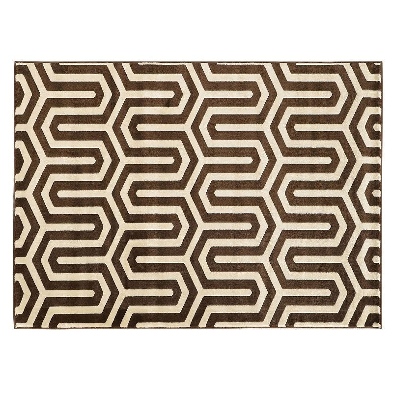 Linon Roma ZigZag Brown Rug, White, 5X7 Ft