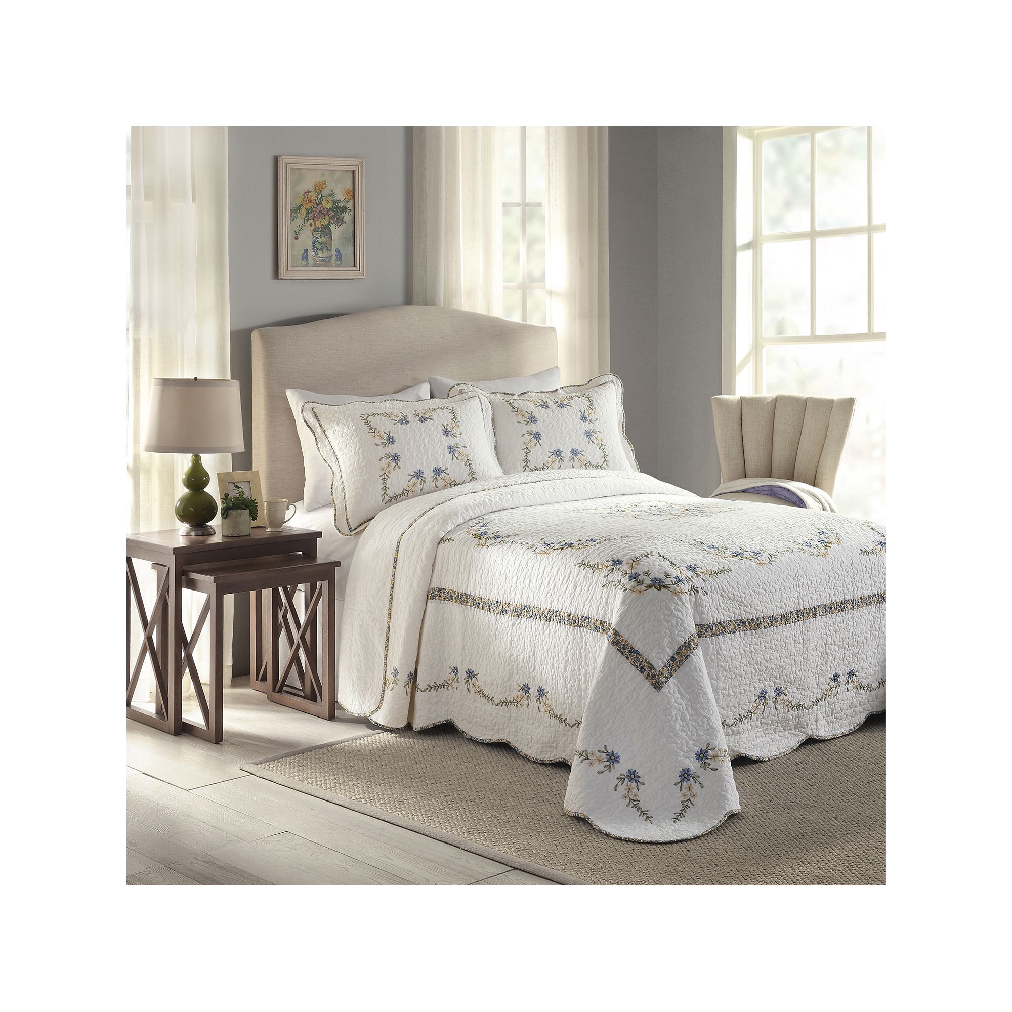 Modern Heirloom Heather Quilted Bedspread or Sham, White