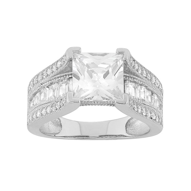 Cubic Zirconia Sterling Silver Ring, Womens, Size: 9, White
