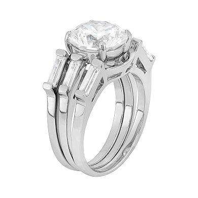 Cubic Zirconia Engagement Ring Set in Sterling Silver