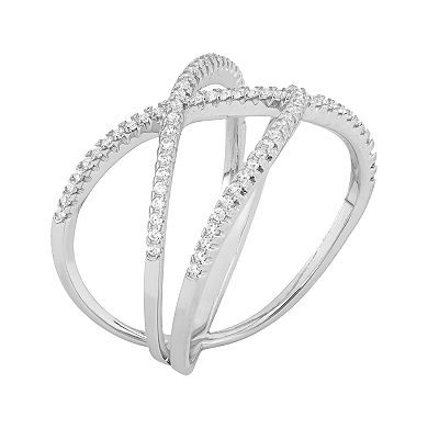 Cubic Zirconia Sterling Silver Free-Form Crisscross Ring