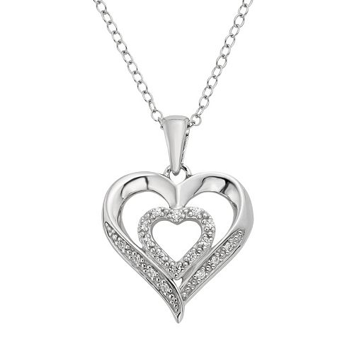 1/10 Carat T.W. Diamond Sterling Silver Double Heart Pendant Necklace