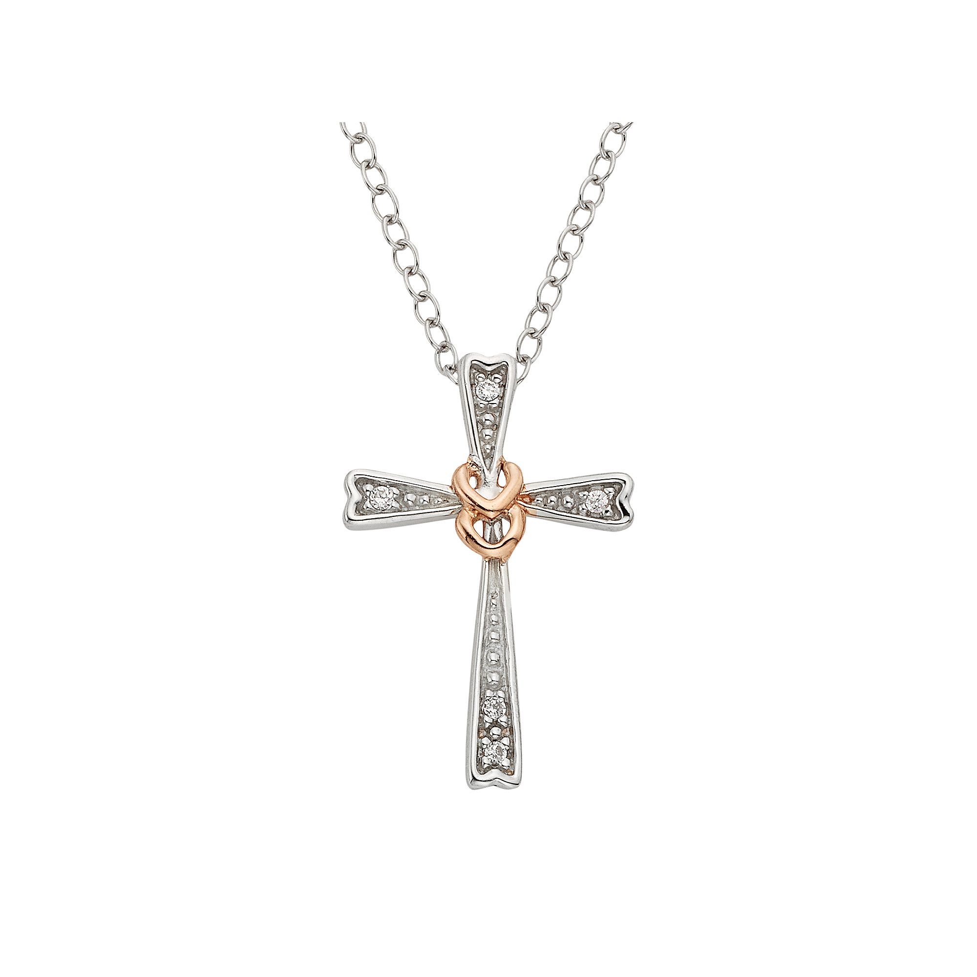 Diamond Accent Sterling Silver Two Tone Cross Pendant Necklace, Womens, S