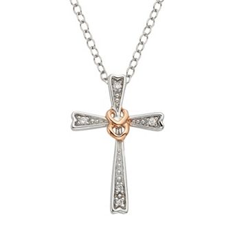 Diamond Accent Sterling Silver Two Tone Cross Pendant Necklace