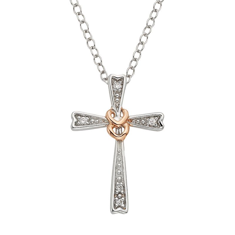 Diamond Accent Sterling Silver Two Tone Cross Pendant Necklace, Womens, S