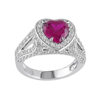 Stella Grace Lab-Created Ruby & Lab-Created White Sapphire Sterling Silver Heart Ring