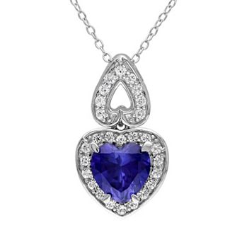 Stella Grace Lab-Created Blue & White Sapphire Sterling Silver Heart Pendant Necklace