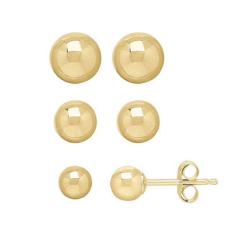 Everlasting Gold 14k Gold Ball Stud Earring Set, Womens