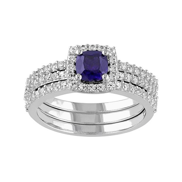 Stella Grace Lab-Created Blue & White Sapphire Frame Engagement Ring ...