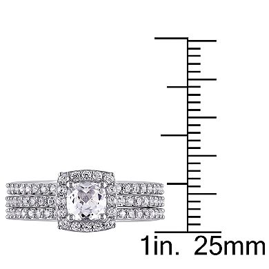 Stella Grace Sterling Silver Lab-Created White Sapphire Halo Engagement Ring Set