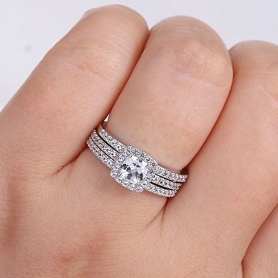 Stella Grace Sterling Silver Lab-Created White Sapphire Halo Engagement Ring Set