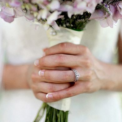 Stella Grace Sterling Silver Lab-Created White Sapphire Halo Engagement Ring Set