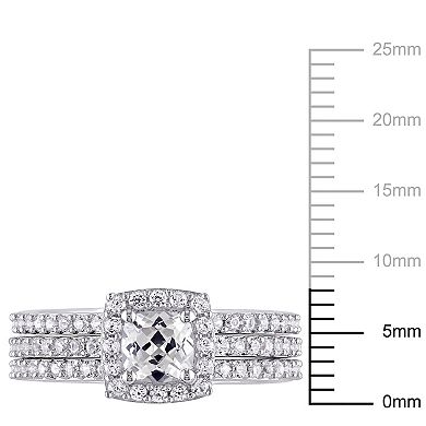 Stella Grace Sterling Silver Lab-Created White Sapphire Halo Engagement Ring Set