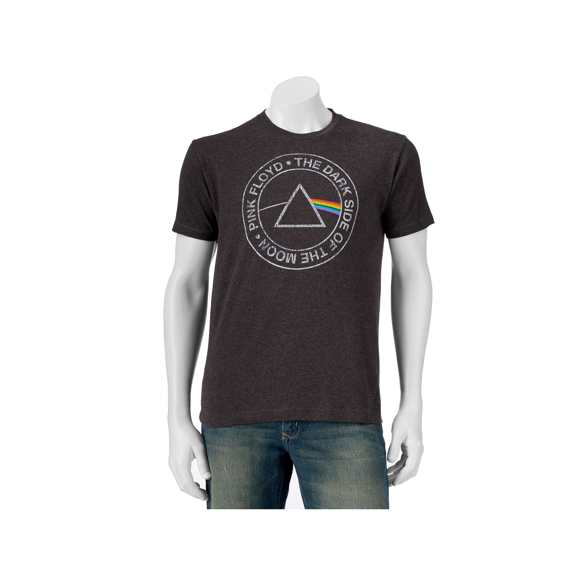 Mens Pink Floyd Dark Side Logo Band Tee, Size: Small, Grey Hthr