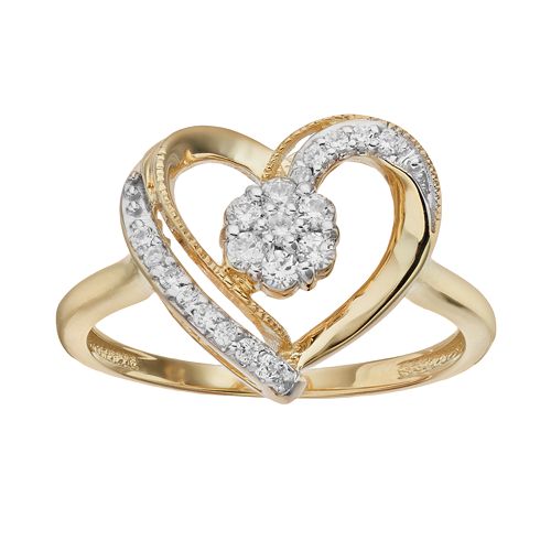 1/4 Carat T.W. Diamond 10k Gold Heart Ring