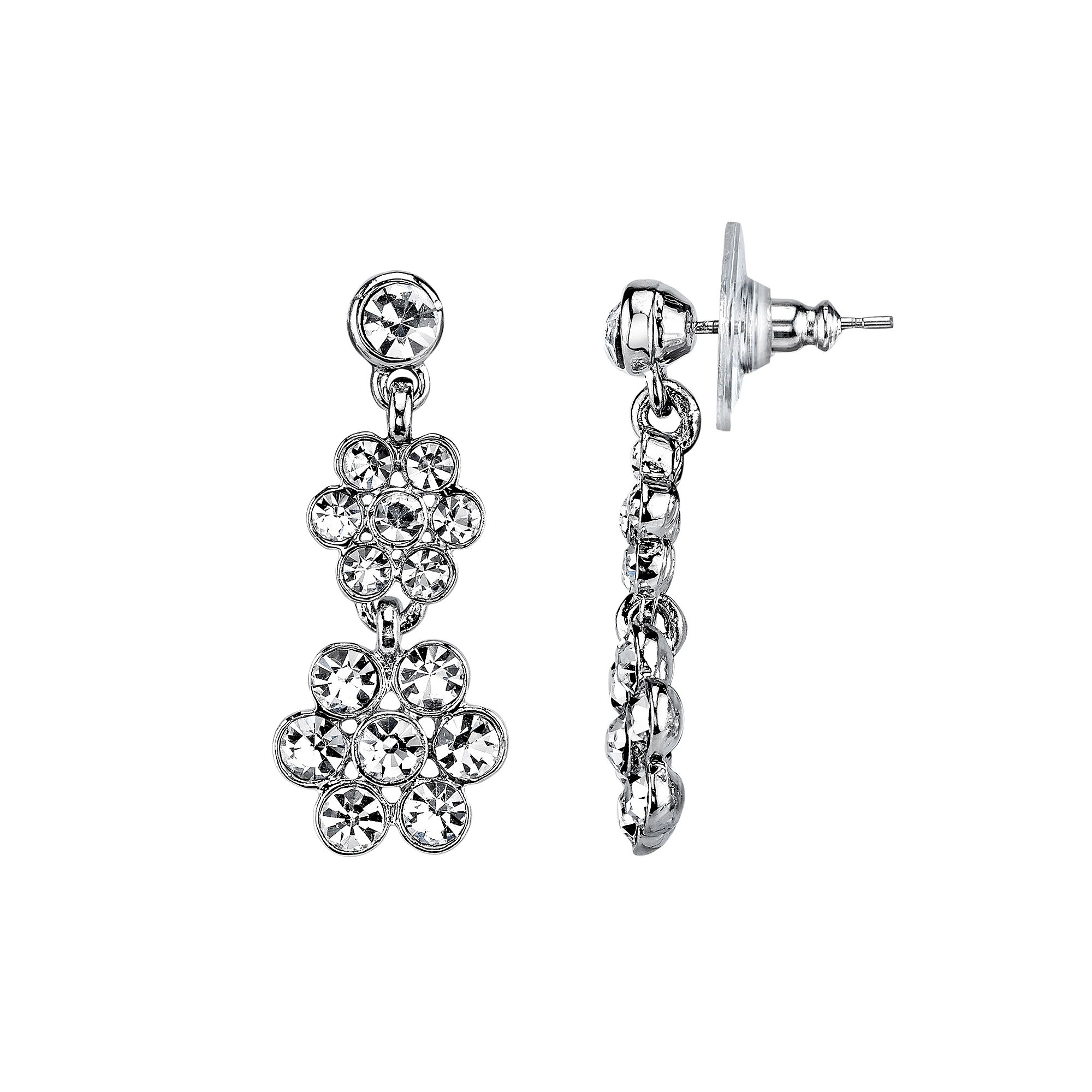 1928 Flower Drop Earrings, Womens, White