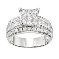 Diamond Square Engagement Ring in 10k White Gold (1 1\/2 Carat T.W.) by