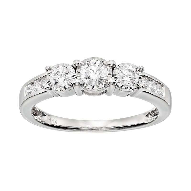 Diamond 3Stone Engagement Ring in 10k White Gold (1/2 Carat T.W