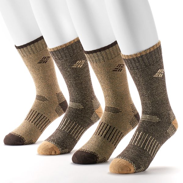 Columbia Mens 4 Pack Mid-Calf Check Crew Socks, Khaki/Brown, 10-13/Shoe Size 6-12