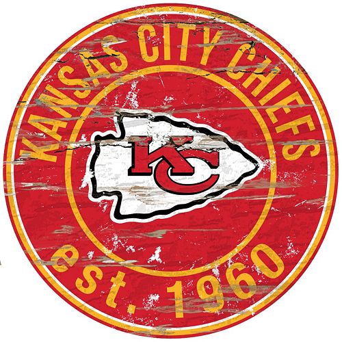 Kansas City Chiefs Distressed 24 x 24 Round Wall Art