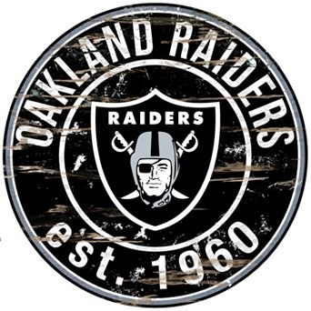Oakland Raiders Distressed 24" x 24" Round Wall Art
