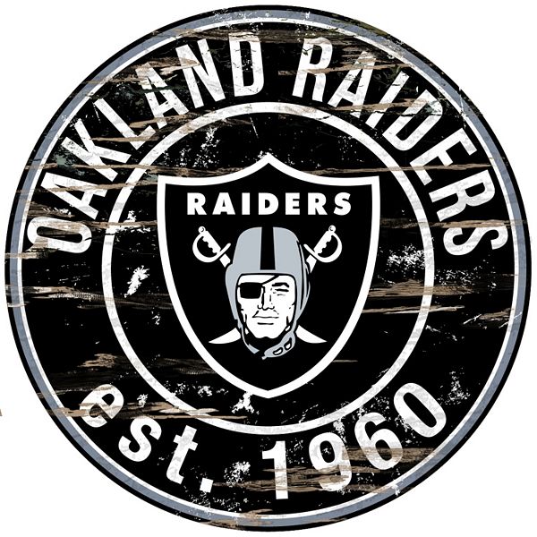 Oakland Raiders Distressed 24 X 24 Round Wall Art