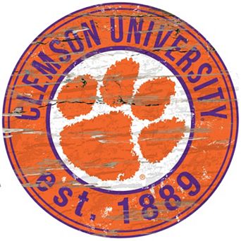 Clemson Tigers Distressed 24" x 24" Round Wall Art