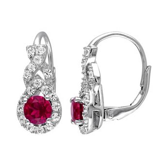 Stella Grace Lab-Created Ruby & Lab-Created White Sapphire Sterling Silver Twist Drop Earrings