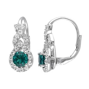 Stella Grace Lab-Created Emerald & Lab-Created White Sapphire Sterling Silver Twist Drop Earrings